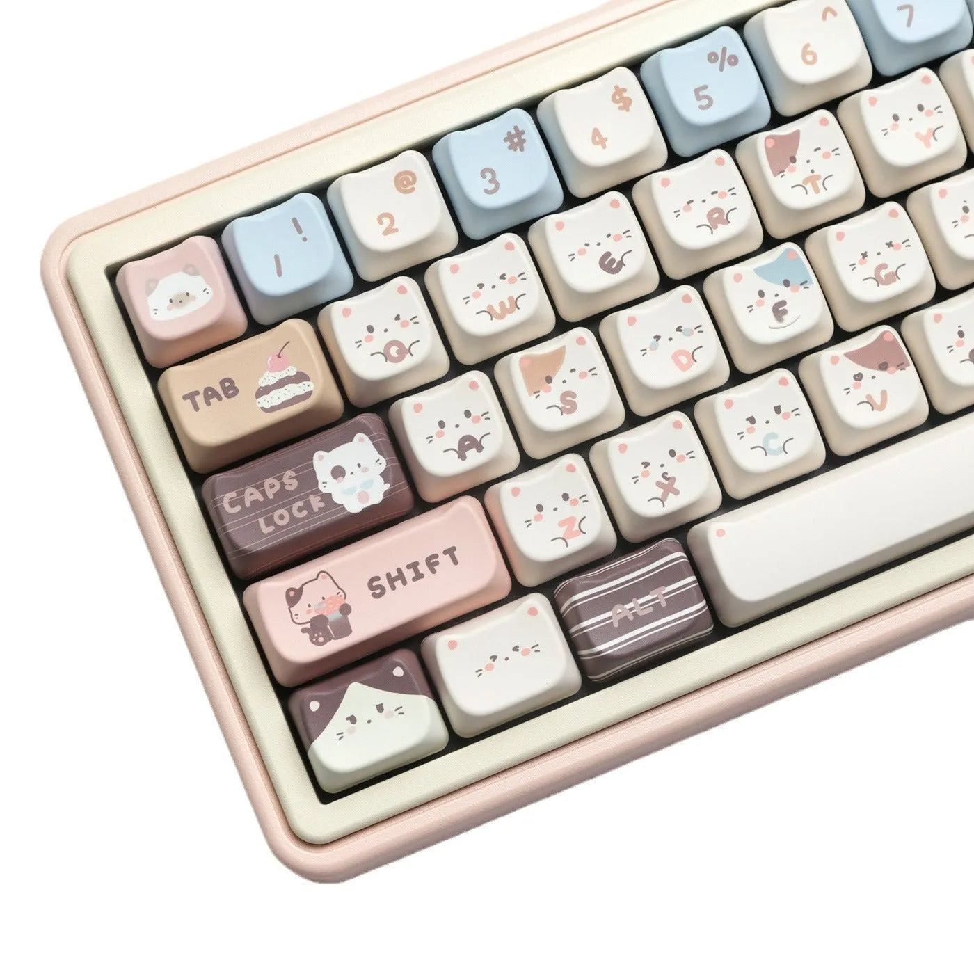 Sea Salt Cat theme PBT keycaps for mechanical keyboards showing sublimation printed artwork