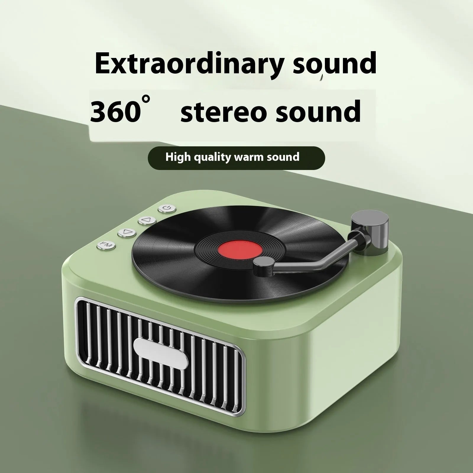 Retro jukebox-style Bluetooth speaker in sunset pink with vinyl record design and karaoke microphone.