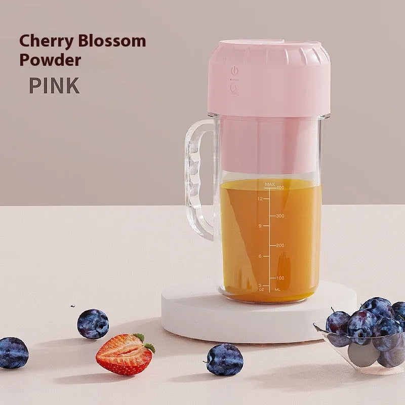 Portable USB charging multifunction juicer in avocado green or cherry blossom powder colours