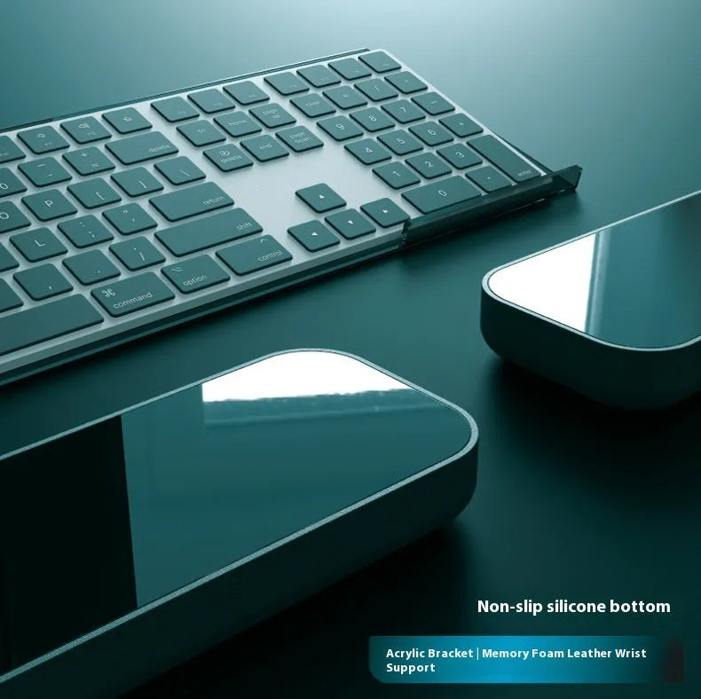 Double-sided computer desk mat with memory foam wrist rest in multiple colour options