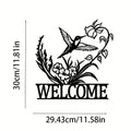 Copper metal animal silhouette welcome board wall mounted with butterfly design on courtyard door