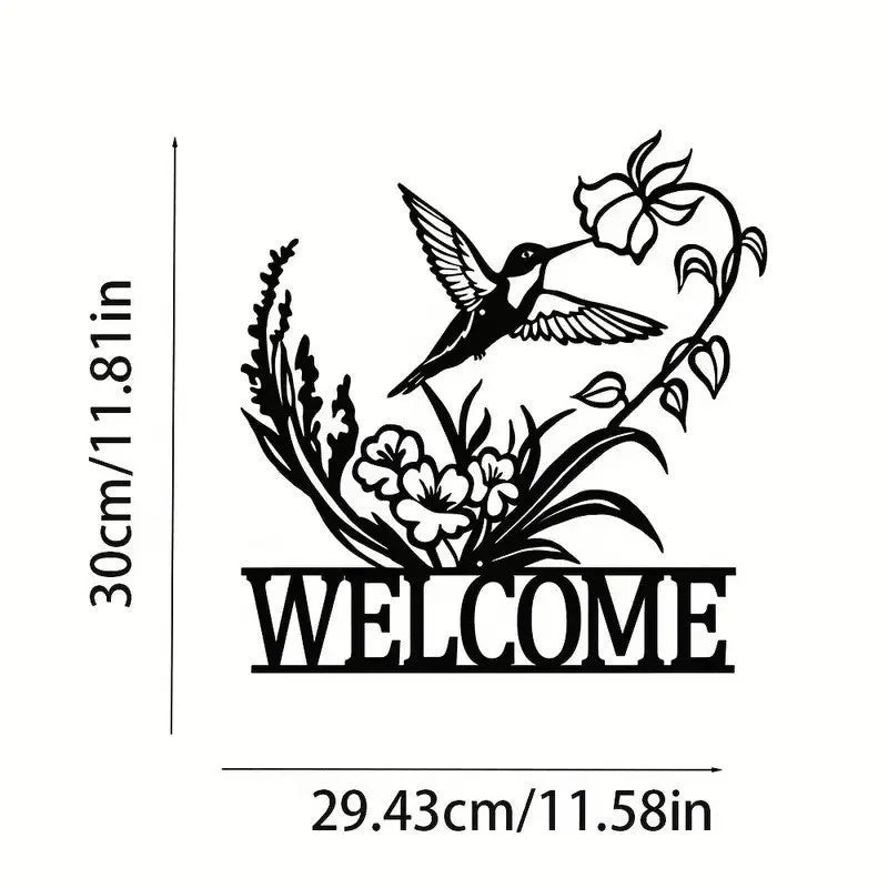 Copper metal animal silhouette welcome board wall mounted with butterfly design on courtyard door