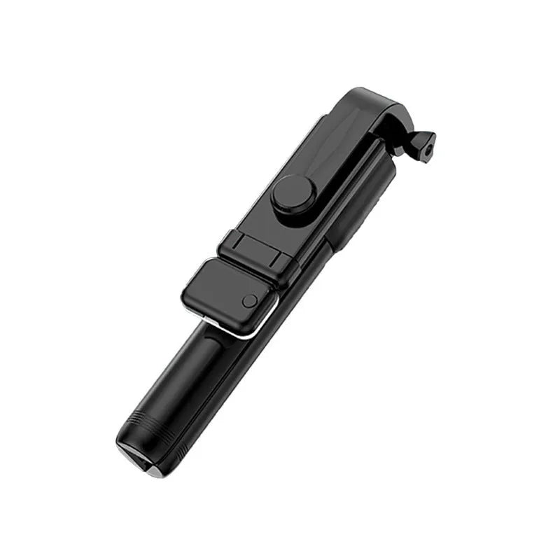 Bluetooth selfie stick tripod with LED light extended to 70cm on surface, four colour options