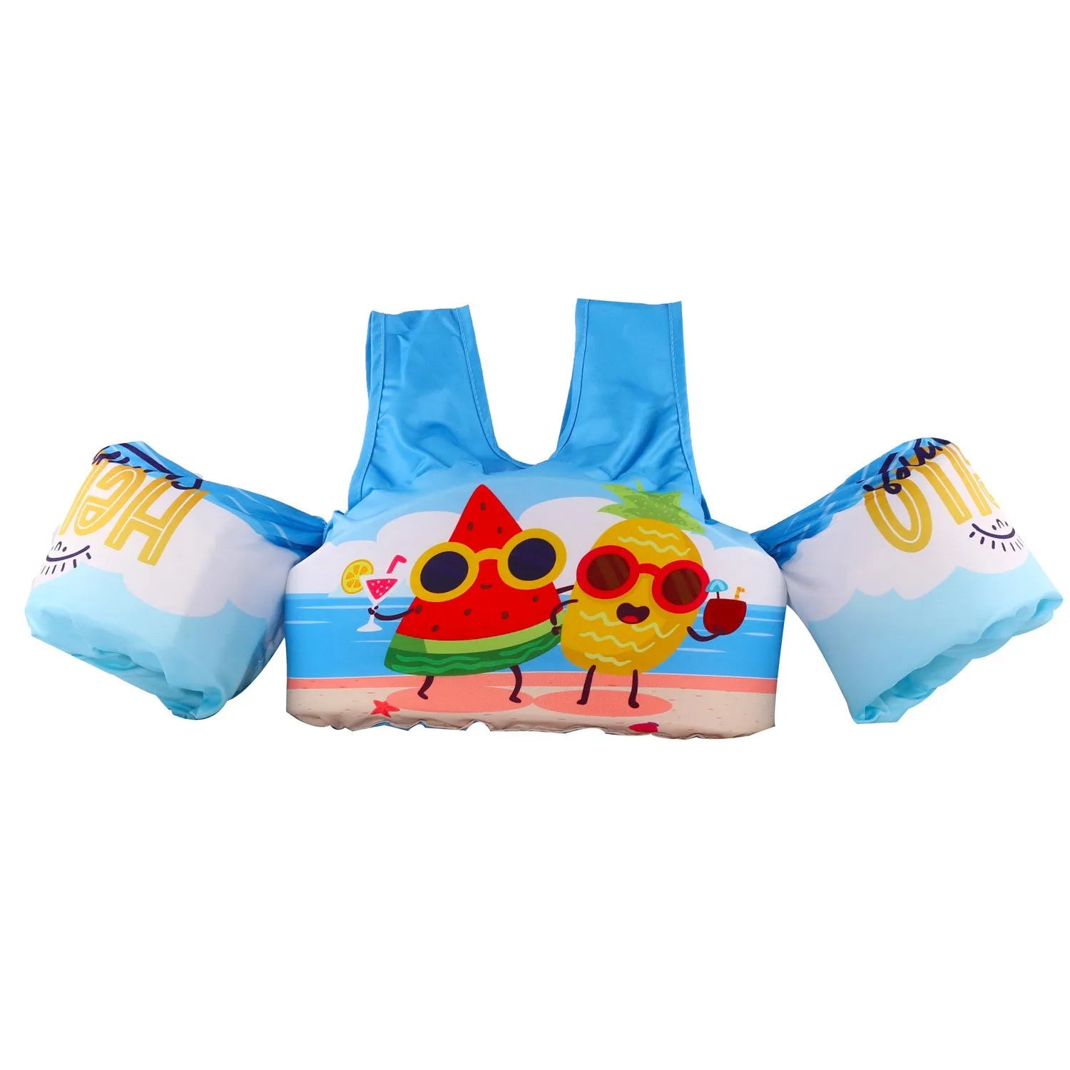 Cartoon-themed children's inflatable armband swimming ring in multiple colour patterns including blue crab and watermelon pineapple designs