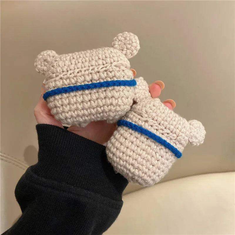 Handmade knitted backpack AirPods case with koala bear ears for multiple generations