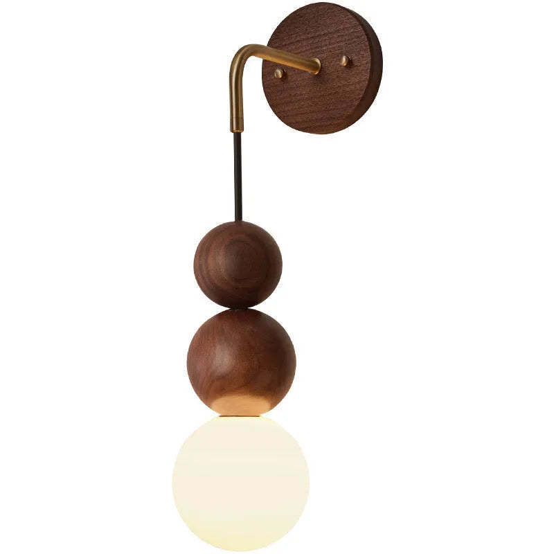 Copper and wood wall lamp with natural walnut finish, three colour light settings