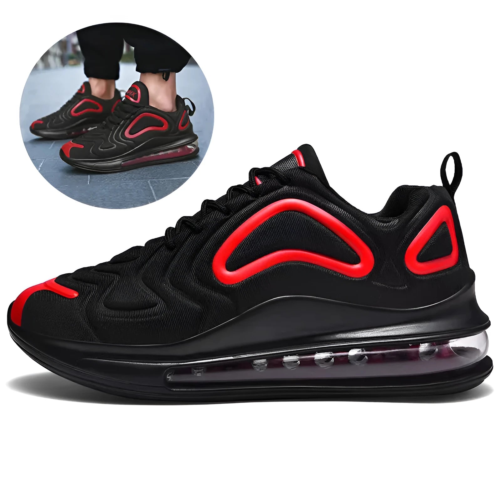 Men's black lace-up sneakers with thick sole and round toe for outdoor sports