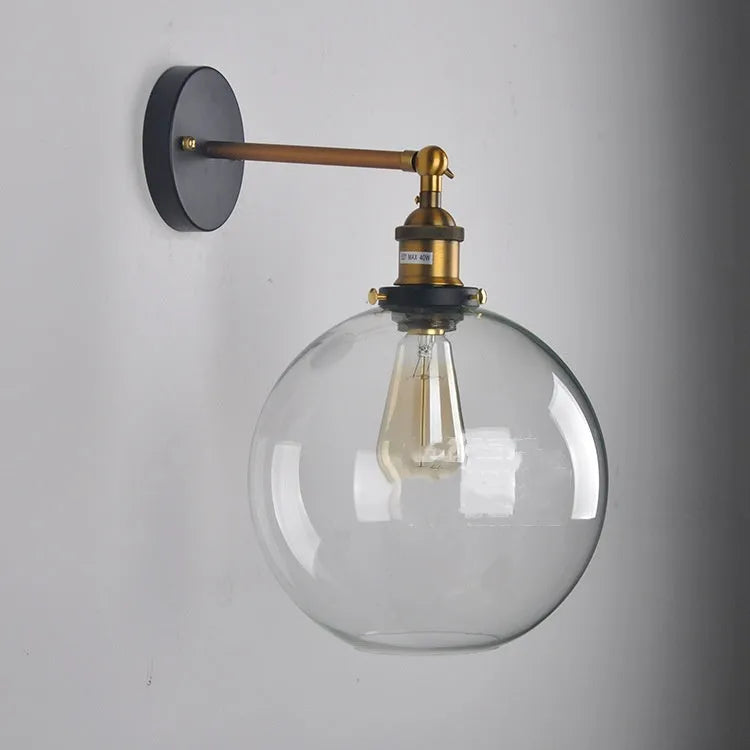 20cm retro round ball glass wall lamp with aluminium holder in amber finish