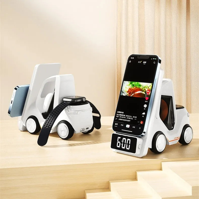 15W three-in-one wireless charging bracket in grey, white, yellow, or orange colours with 150mm dimensions