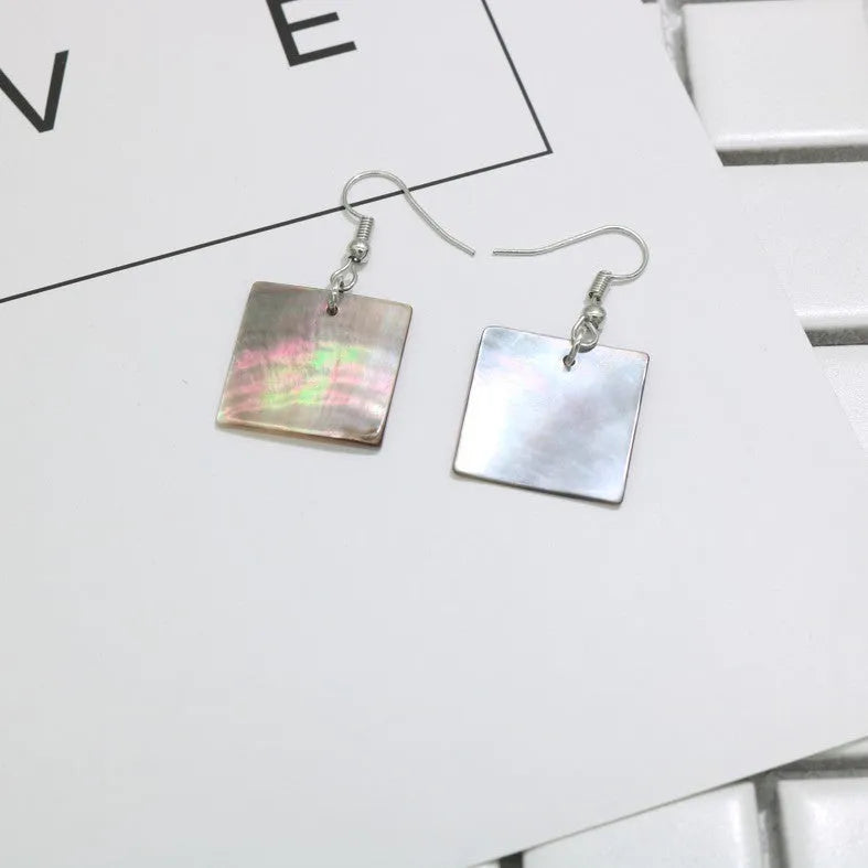 Shell earrings with geometric square panther and rectangular shell designs