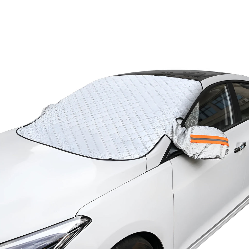 Magnetic anti frost snow cover for car windscreen, aluminium foil, with magnets and reflective strip, size 220x110cm