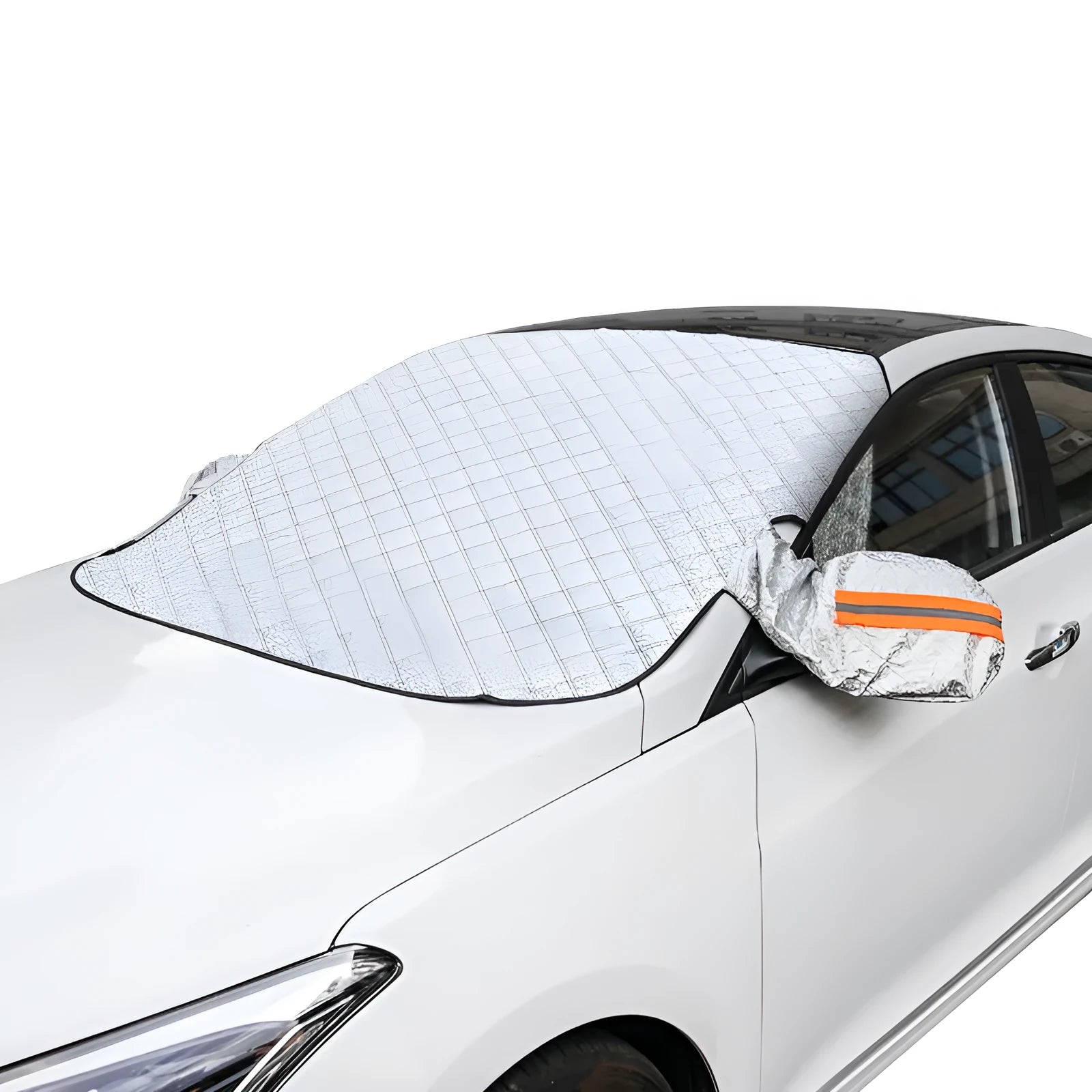 Magnetic anti frost snow cover for car windscreen, aluminium foil, with magnets and reflective strip, size 220x110cm