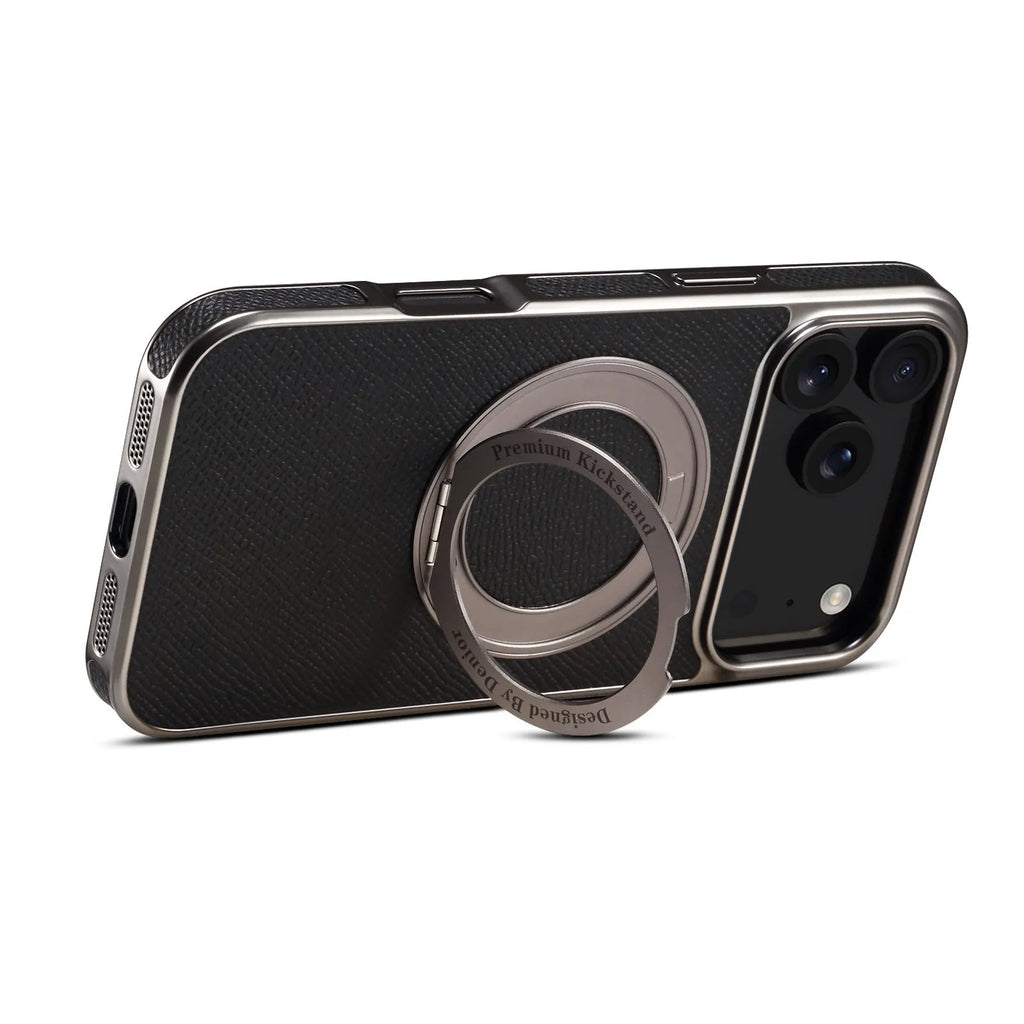 Denior genuine leather electroplating magnetic phone case with bracket for Apple iPhone