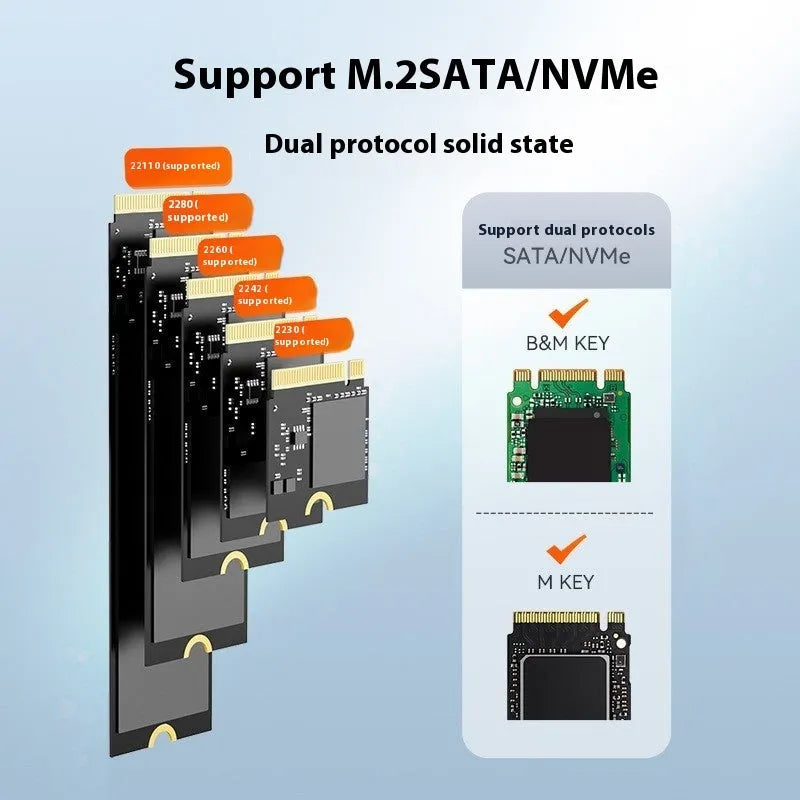 Black external hard drive enclosure with Type-C connector for NVME solid state drives