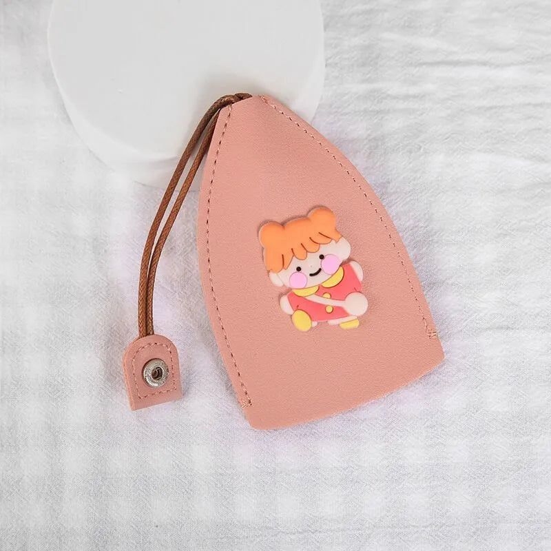 Cartoon design pull-out car key case in PU leather with removable decorative cover
