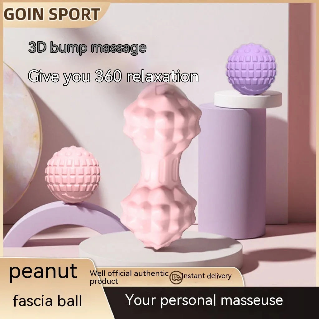Blue and pink TPR foot massage ball and peanut yoga ball set for fitness and muscle relief