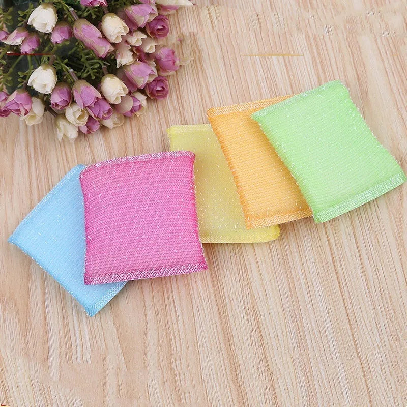 Pinstripe fabric dishwashing sponge mop in macaron colours measuring 12 by 8.5 centimetres
