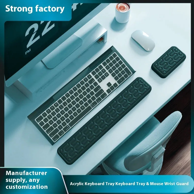 Double-sided computer desk mat with memory foam wrist rest in multiple colour options