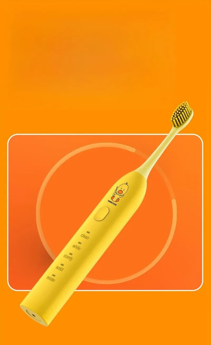 Yellow duck design electric toothbrush with USB charging port and soft bristle head