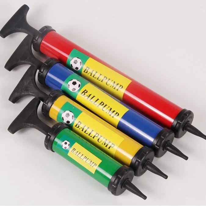 Manual plastic hand pump in mixed colours for inflating sports balls and balloons
