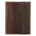 Brown Crazy Horse leather A5 notebook protective sleeve with square socket closure