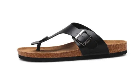 Cork leisure flip flop summer beach shoes with open toe and hollow design in white and black, sizes 35-46