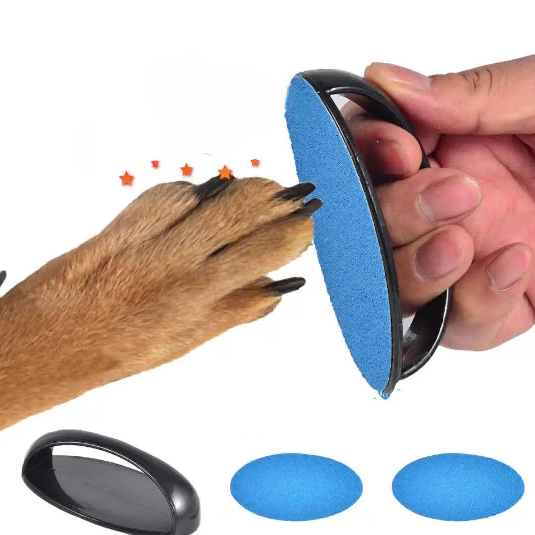 Round dog nail file board with ergonomic handle in four colour options