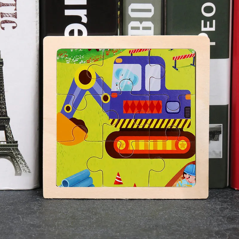 Children's wooden flat puzzle 11x11x0.4 cm with bear theme in blister pack