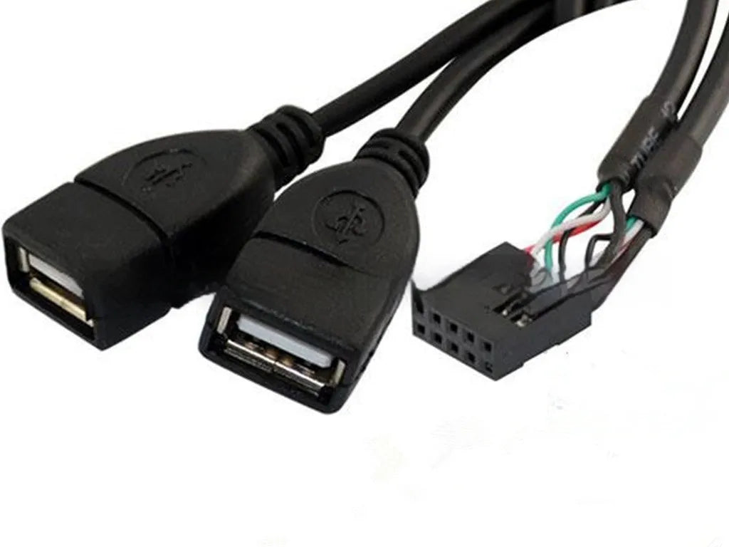 Black USB dual AM-head conversion data cable with braided shielding and DuPont 2x5pin female connector