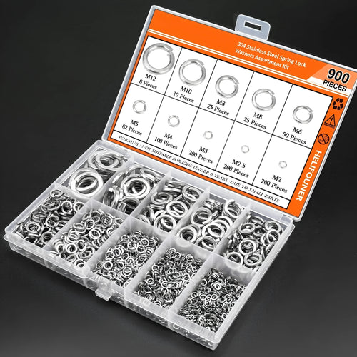 304 stainless steel spring lock washer assortment box with 900 pieces for 2mm to 12mm metric fasteners