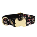 Nylon dog collar with bone-shaped buckle and grid print in multiple colours.