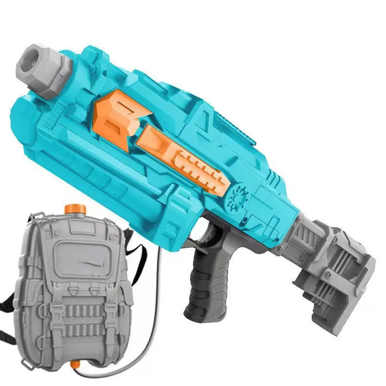Electric automatic suction water gun with 4000ml red backpack on display