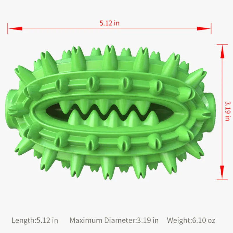 Green cactus-shaped dog chew toy for dental cleaning, made from food-grade rubber.