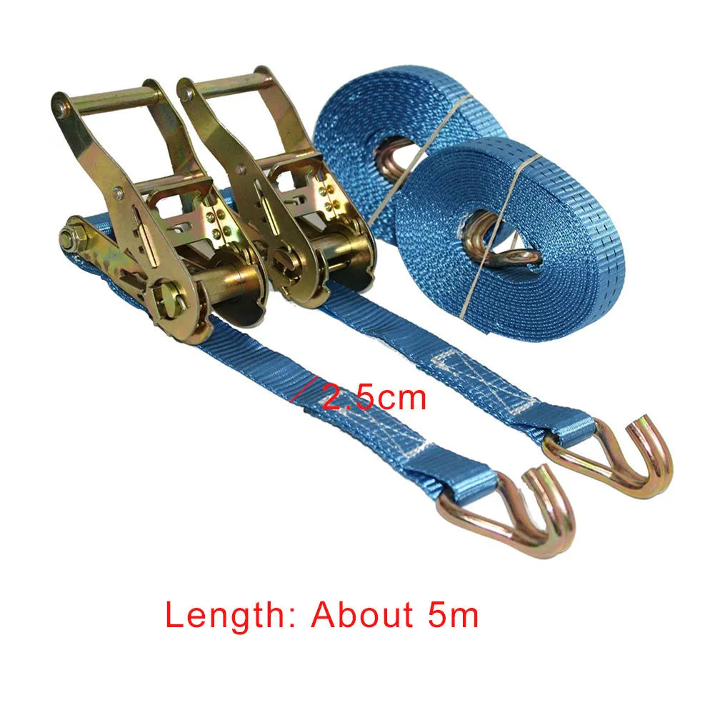 Ratchet tensioner double hook binding strap with steel triangle hooks and polyester webbing