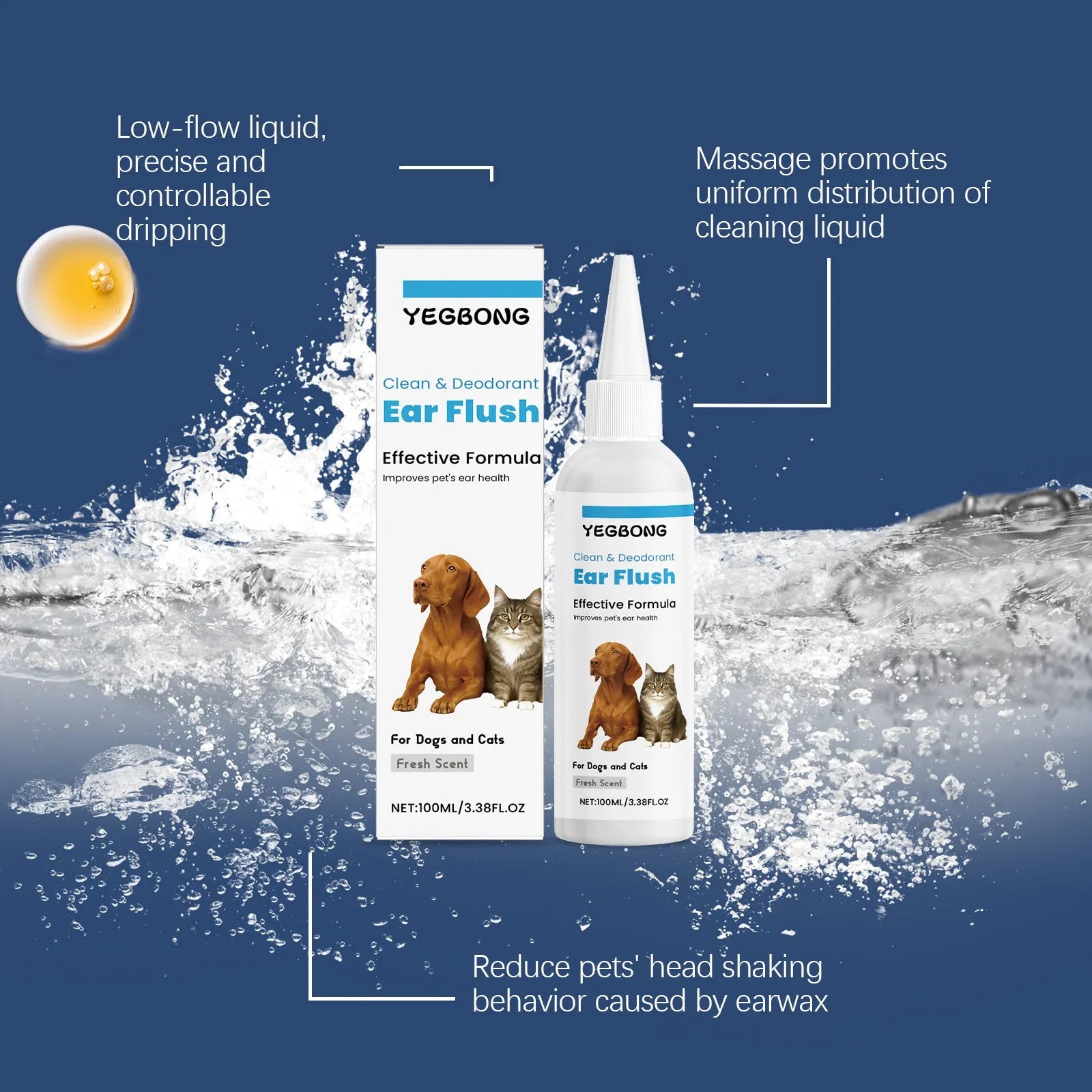 100ml bottle of cat and dog ear cleaner for gentle earwax removal.