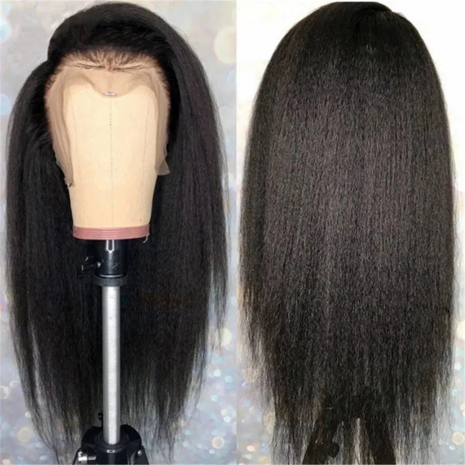 Black high temperature silk long straight wig with long bangs for ladies
