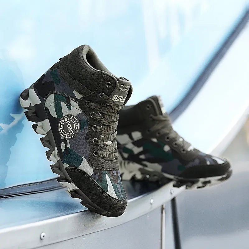 Women's green camouflage canvas sneakers with rubber soles showing side view