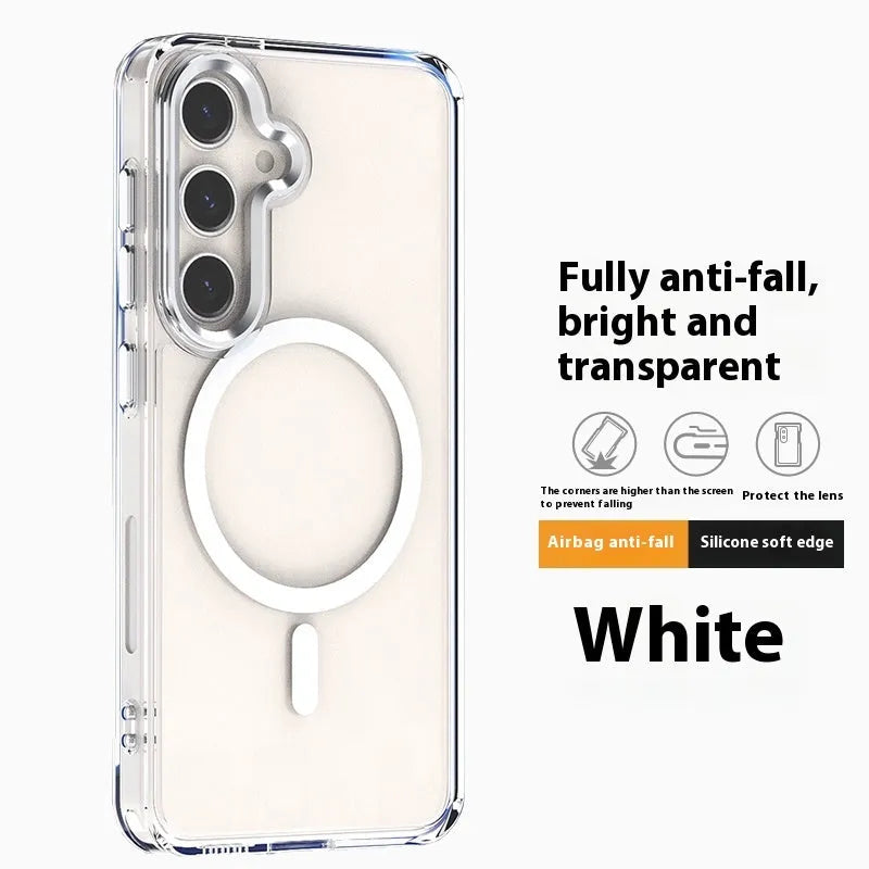 Transparent magnetic anti-drop silicone phone case for Samsung Galaxy S23 FE with metal lens ring