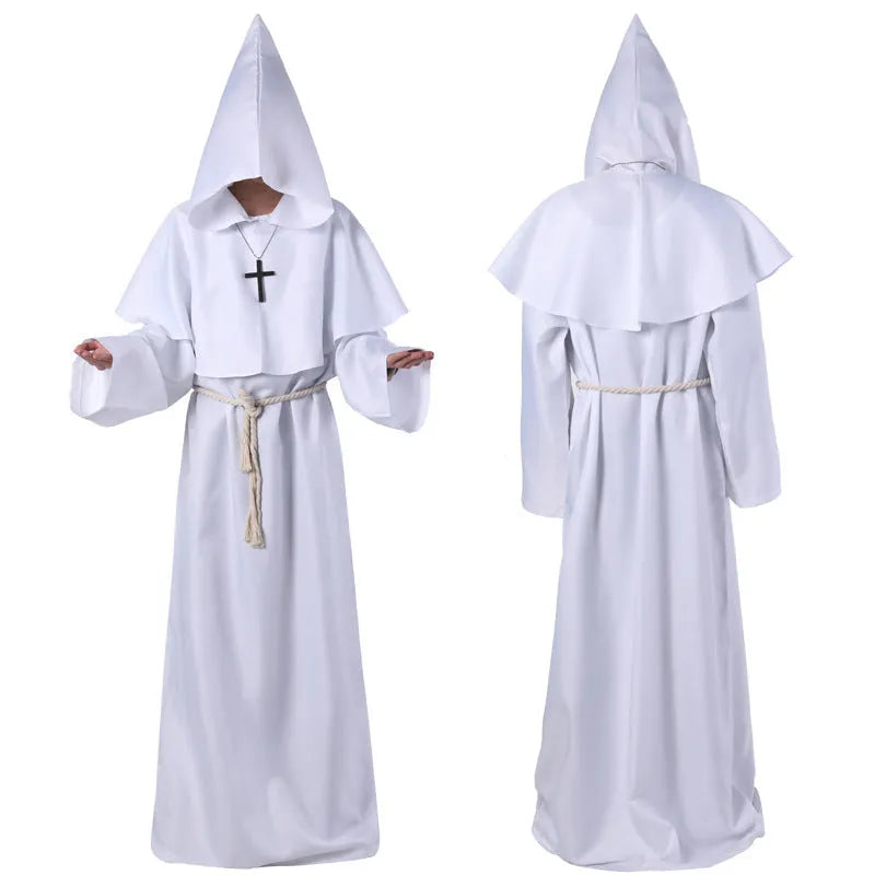 Medieval friar wizard monk costume in wine red colour, adult size, made from polyester fabric