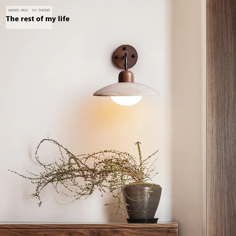 Nordic minimalist LED wall lamp in Black Peach Wood finish with soft decorative light