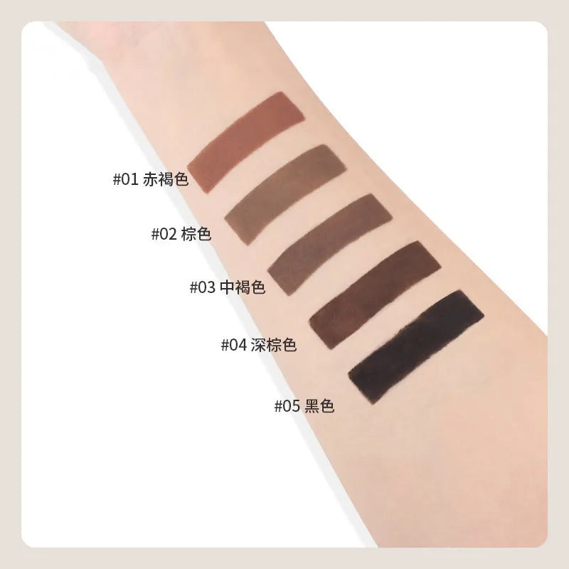 A double-headed eyebrow cream showing pencil and powder ends, with packaging indicating five colour shades.