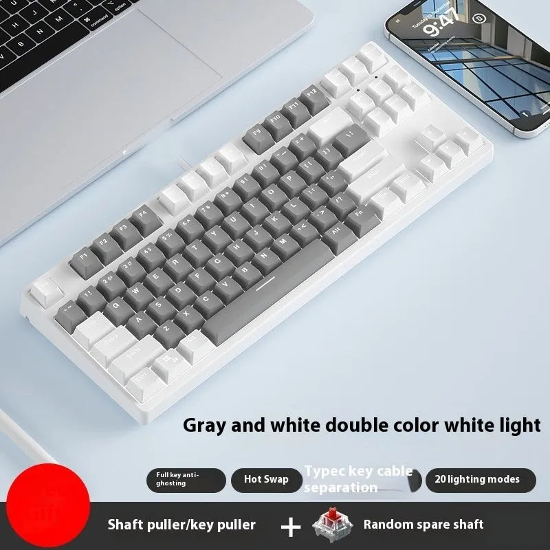 87-key tenkeyless mechanical keyboard in a dual-colour keycap design with metal frame