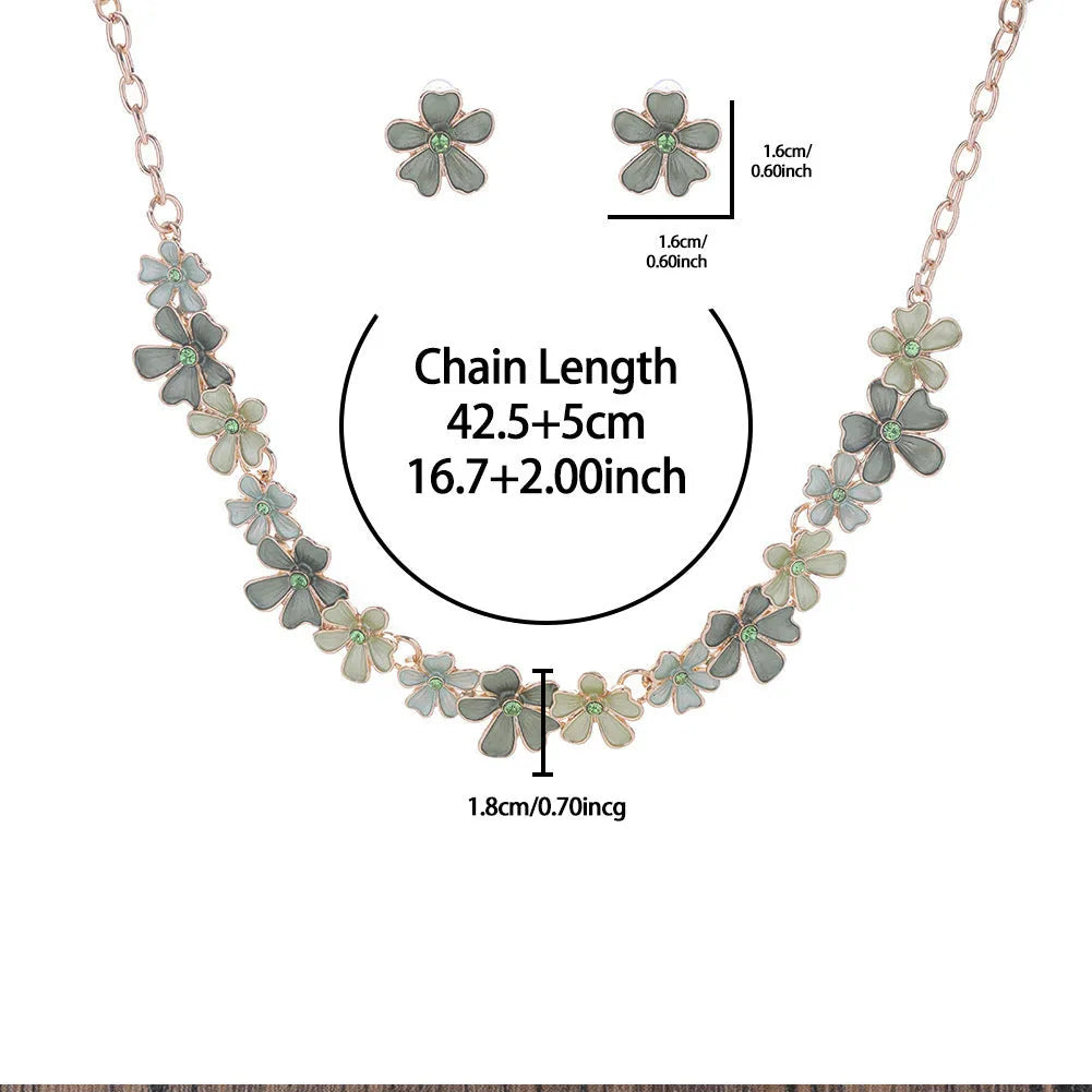 Zinc alloy flower stitching colourful oil necklace and earring set for women with cross chain style