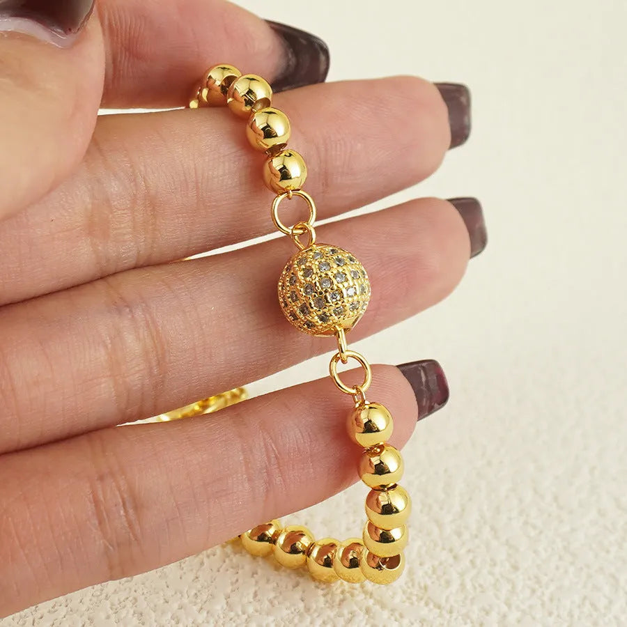 Women's Arabic style copper bracelet with heart-shaped zircon stone decoration