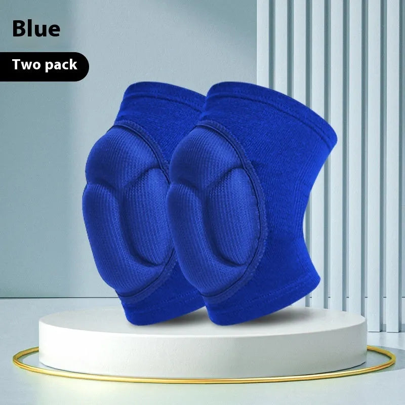Black and blue thick sponge knee pads for dance, volleyball, hiking and winter sports protection