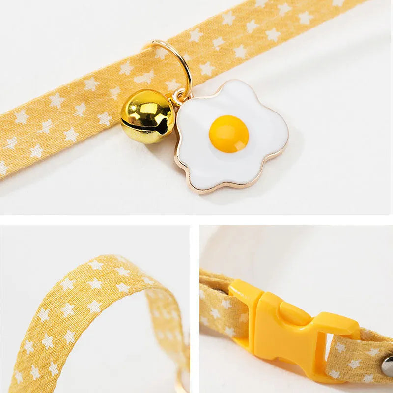 Adjustable cat collar with metal bell pendant and fabric bow tie in three colour options