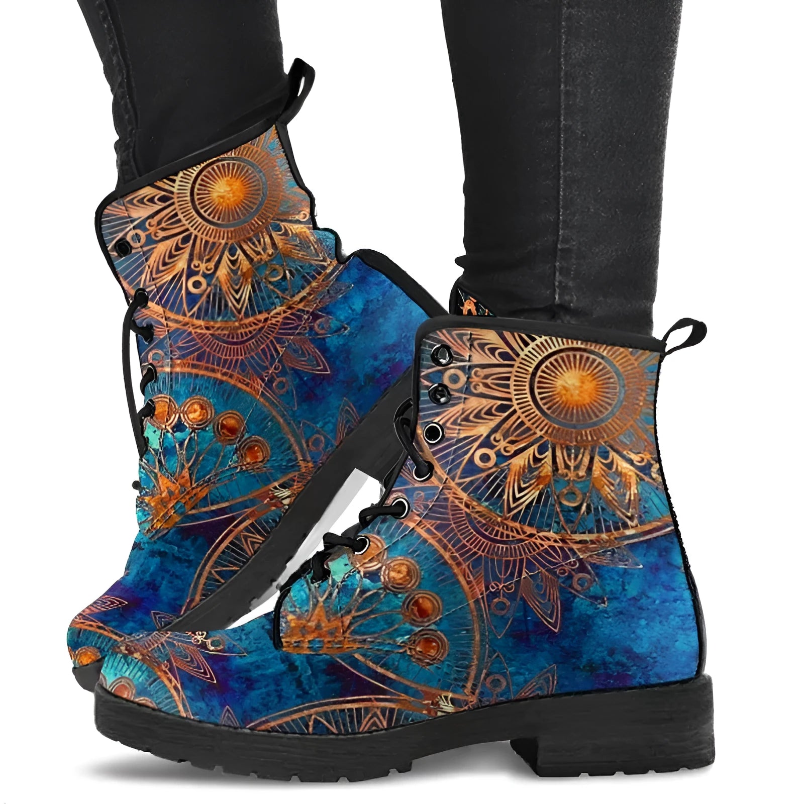 Martin boots autumn winter unisex casual shoes with printed totem design and round toe rubber sole