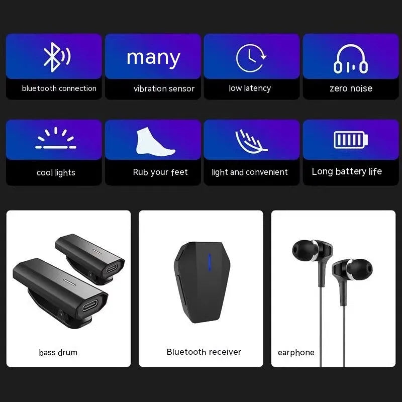Black somatosensory air drum kit virtual AR toy with wireless connectivity and LED lighting