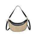 Hard-shell straw dumpling-shaped women's crossbody bag with contrast stitching and interior compartments