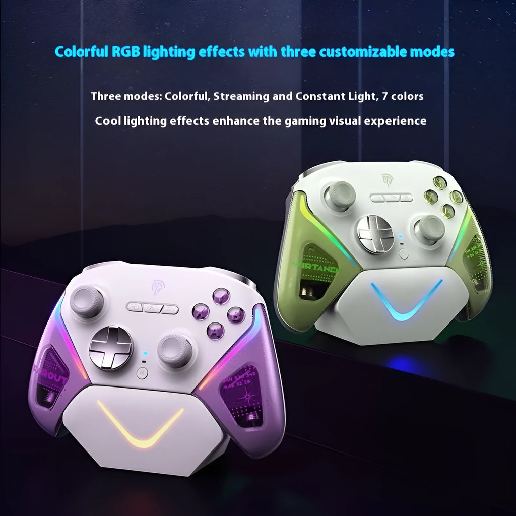 Rocker game controller smart charging base in black, green, or purple colours showing type-C port.